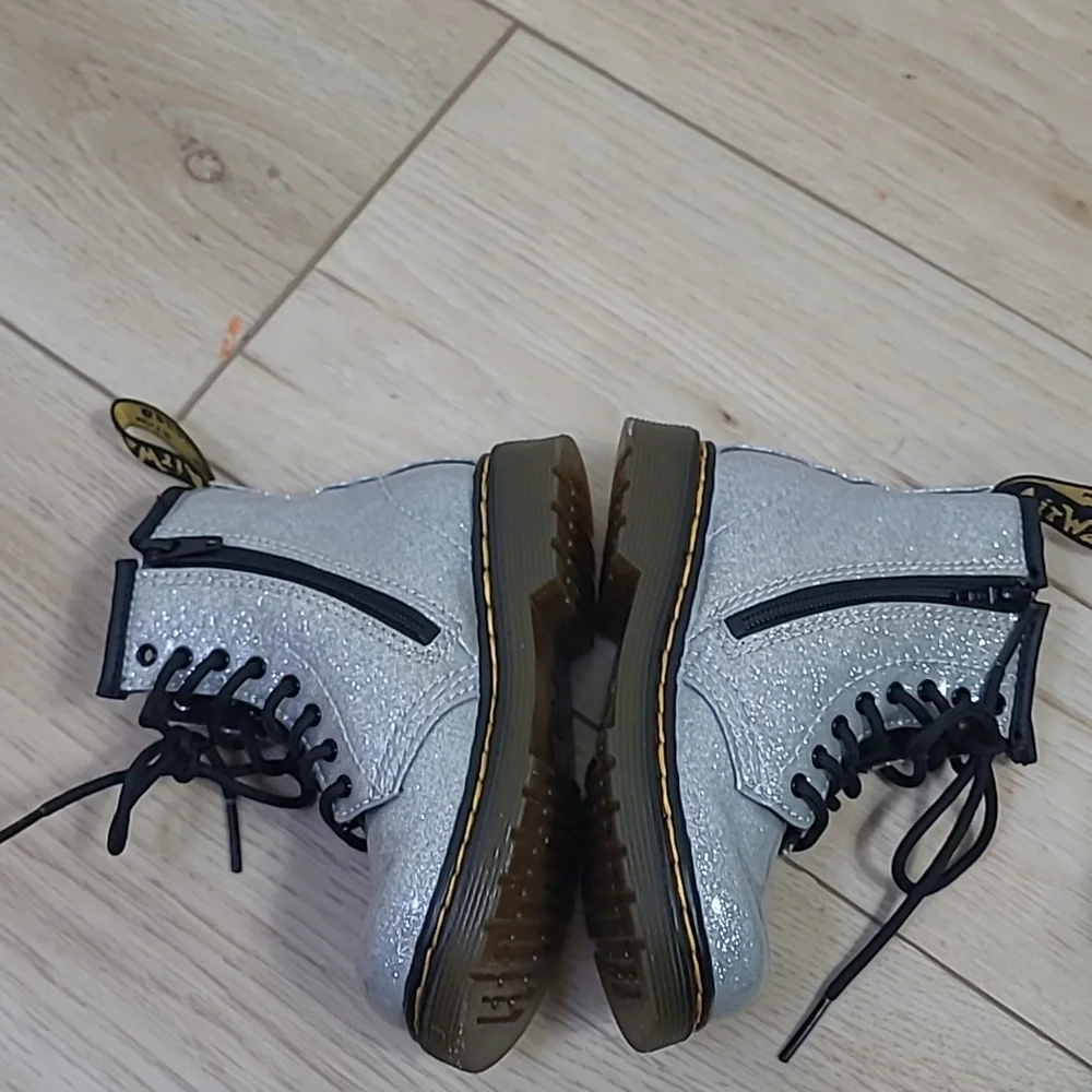 Dr. Martens Kids' Shimmering Silver Boots Size 8